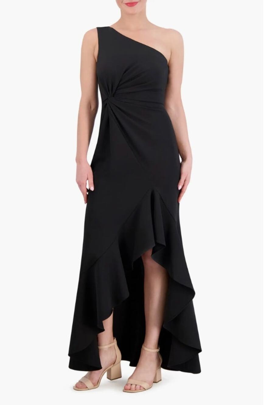 Vince Camuto Ruffle Detail One-Shoulder High-Low Gown Black Size 12 NWT Elegant